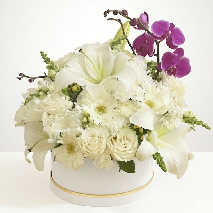 White Elegance Flower Box with Orchids